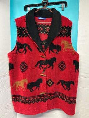 Penningtons Black and Red Aztec Knit Cardigan with horse